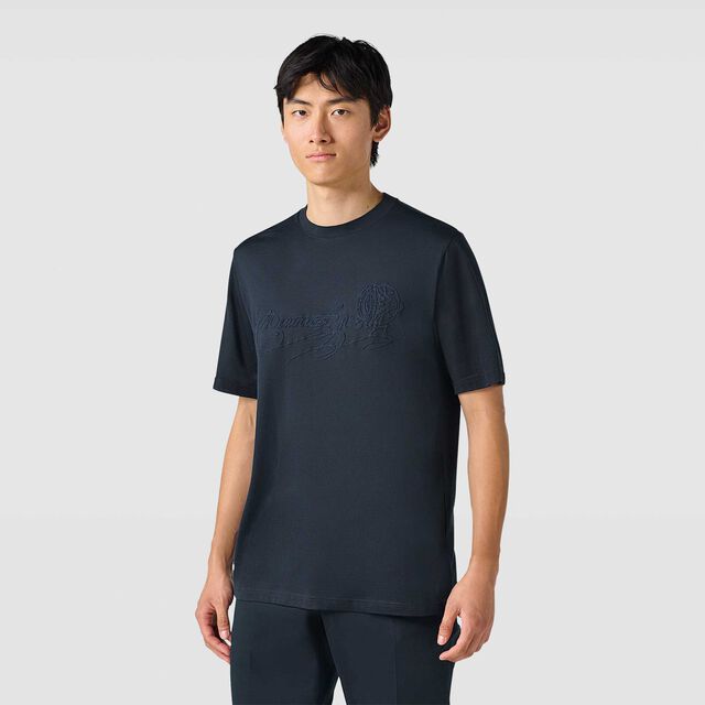 스웨이드 효과 스크리토 T-셔츠, COLD NIGHT BLUE, hi-res 2