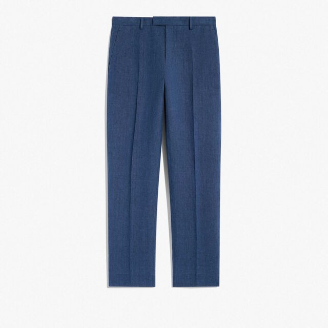 Classic Linen Slim Pants, BLEU DE SMALT, hi-res 1