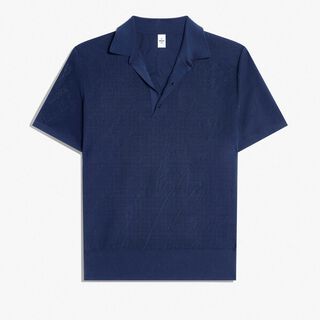 Cotton Silk Scritto Pique Polo, RAW INDIGO, hi-res