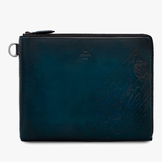 Nino GM Scritto Leather Clutch, STEEL BLUE, hi-res