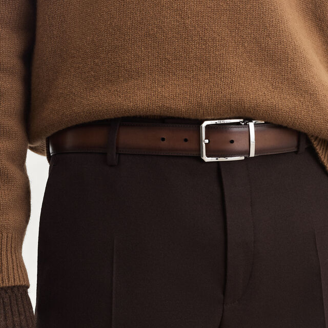 Versatile Scritto Embossed Leather 35 MM Belt, ABISSO+MARRONE INTENSO, hi-res 4