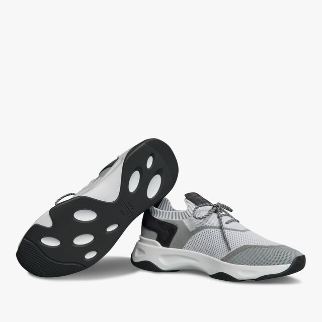 Sneaker Shadow En Maille et Cuir, WHITE & GREY, hi-res 4