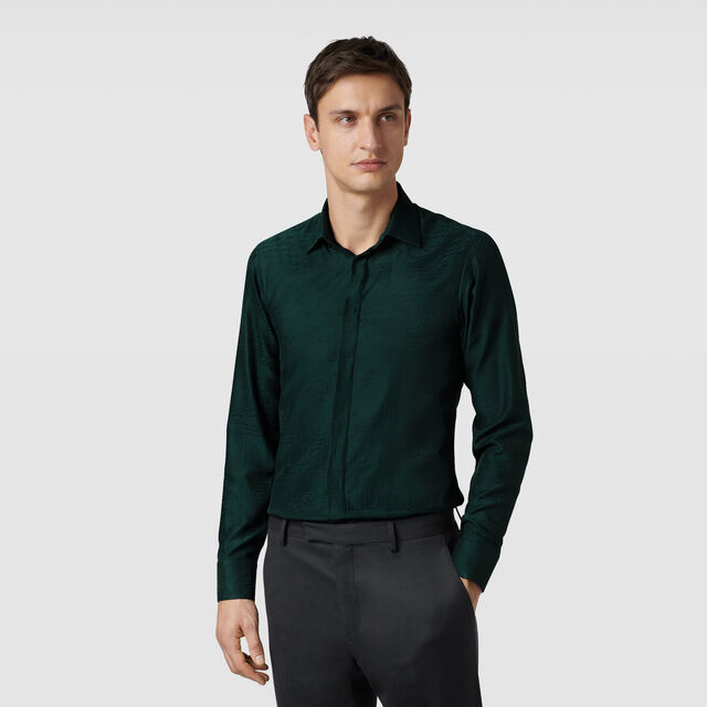 Andy Cotton Silk Scritto Shirt, FIR GREEN, hi-res 2