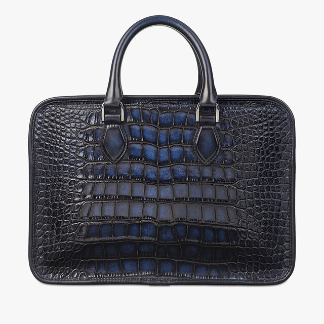 Un Jour Mini Alligator Leather Briefcase, NERO BLU, hi-res 4