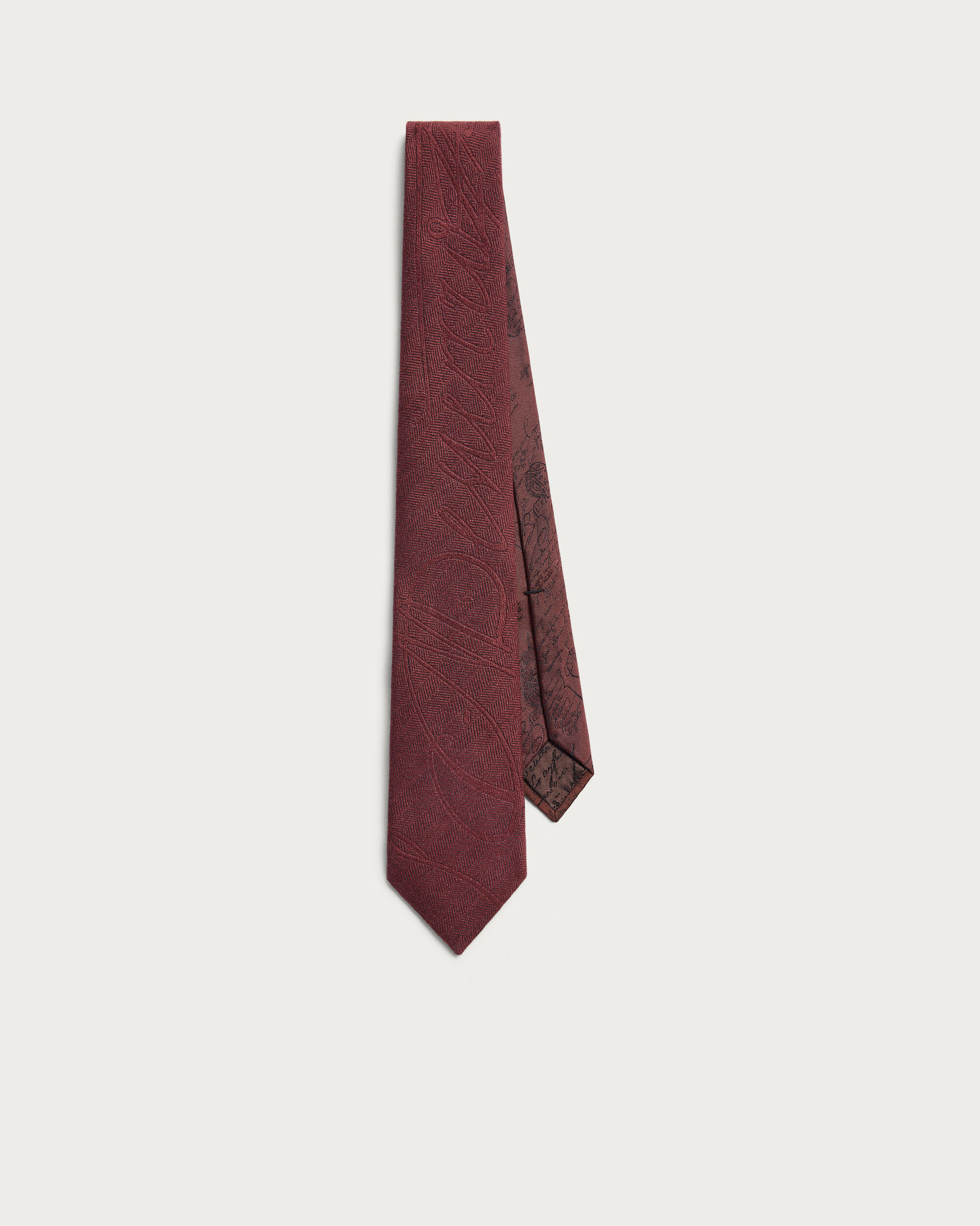 Scritto Pattern Herringbone Tie, Nero Bordo, hi-res