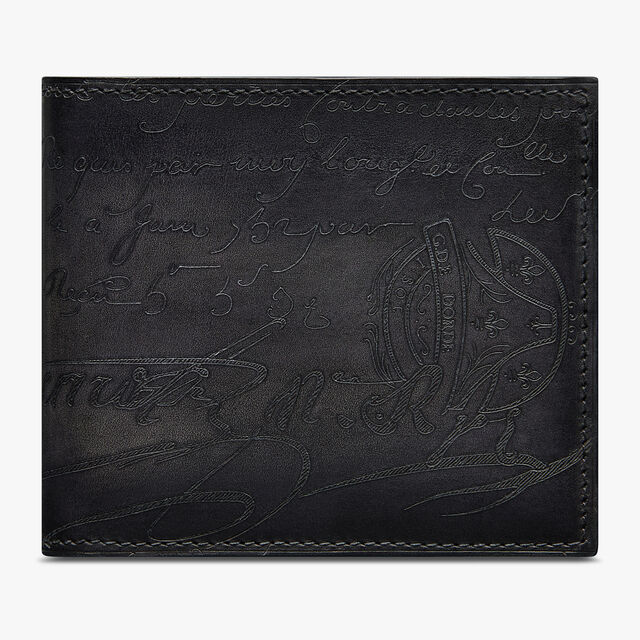 Makore Scritto Leather Compact Wallet, NERO GRIGIO, hi-res 1