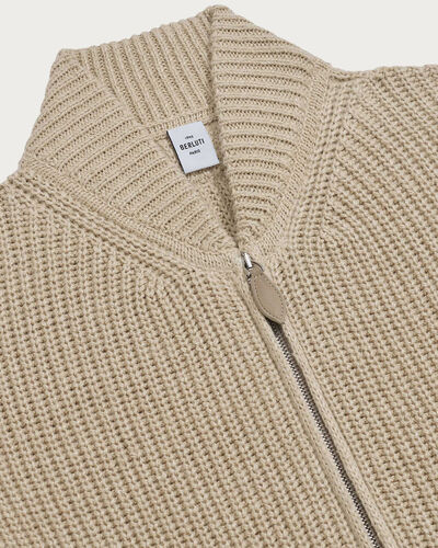 Zipped Cardigan with Leather Details, Light Fawn, hi-res