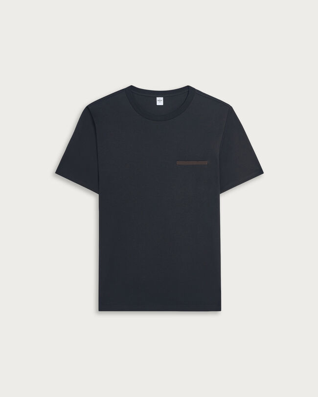 Leather Tab Pocket T-shirt, Noir, hi-res