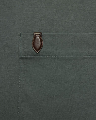 Pocket T-shirt with Leather Detail, Dark Green, hi-res