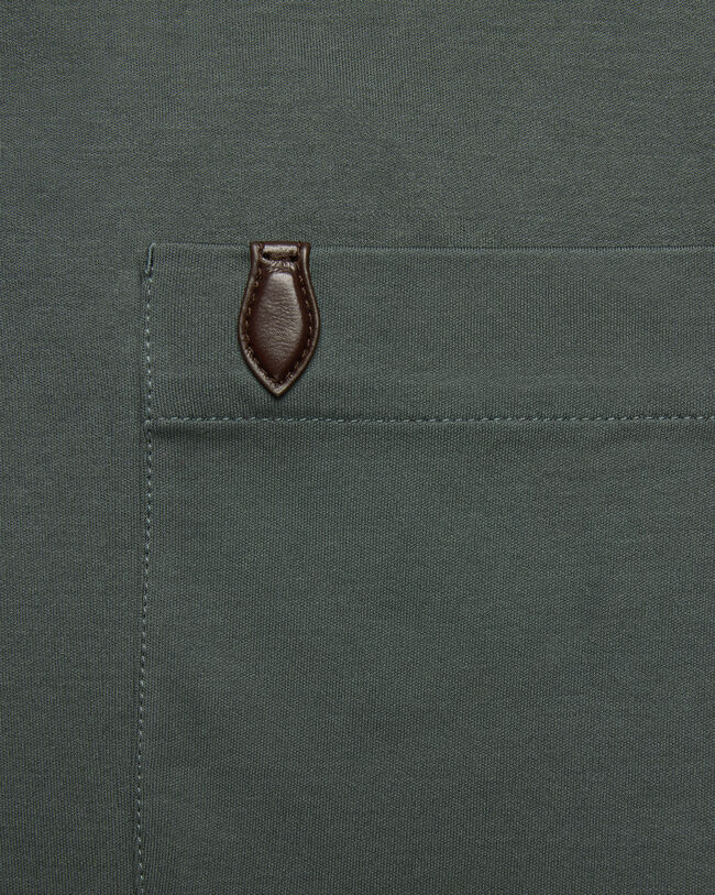 Pocket T-shirt with Leather Detail, Dark Green, hi-res