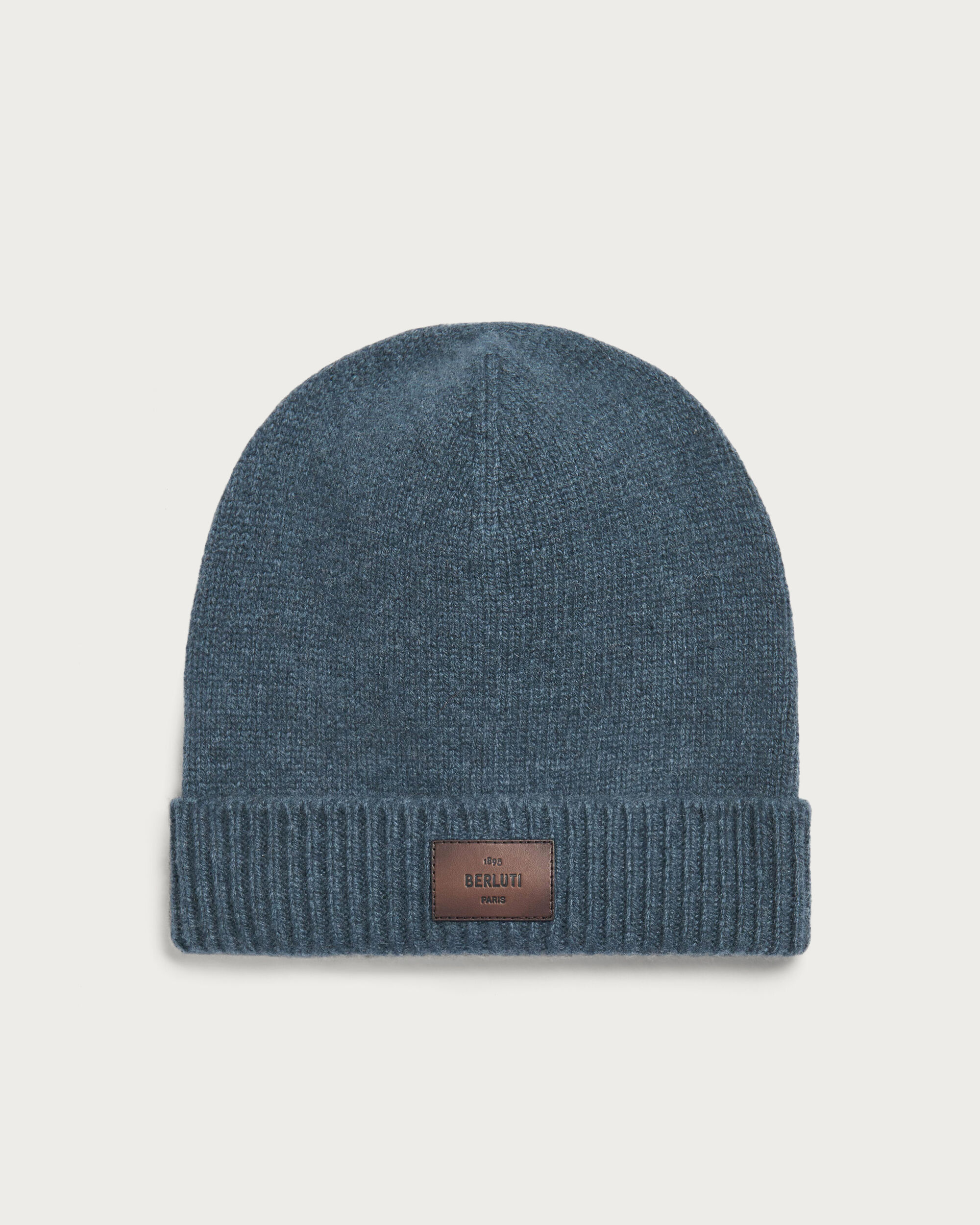 Beanie with Leather Detail, Deep Emrald Blue, hi-res