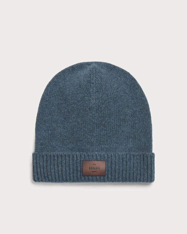 Beanie with Leather Detail, Deep Emrald Blue, hi-res
