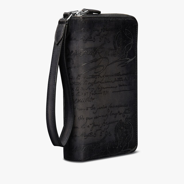 Tali Scritto Leather Long Zipped Wallet, NERO GRIGIO, hi-res 3