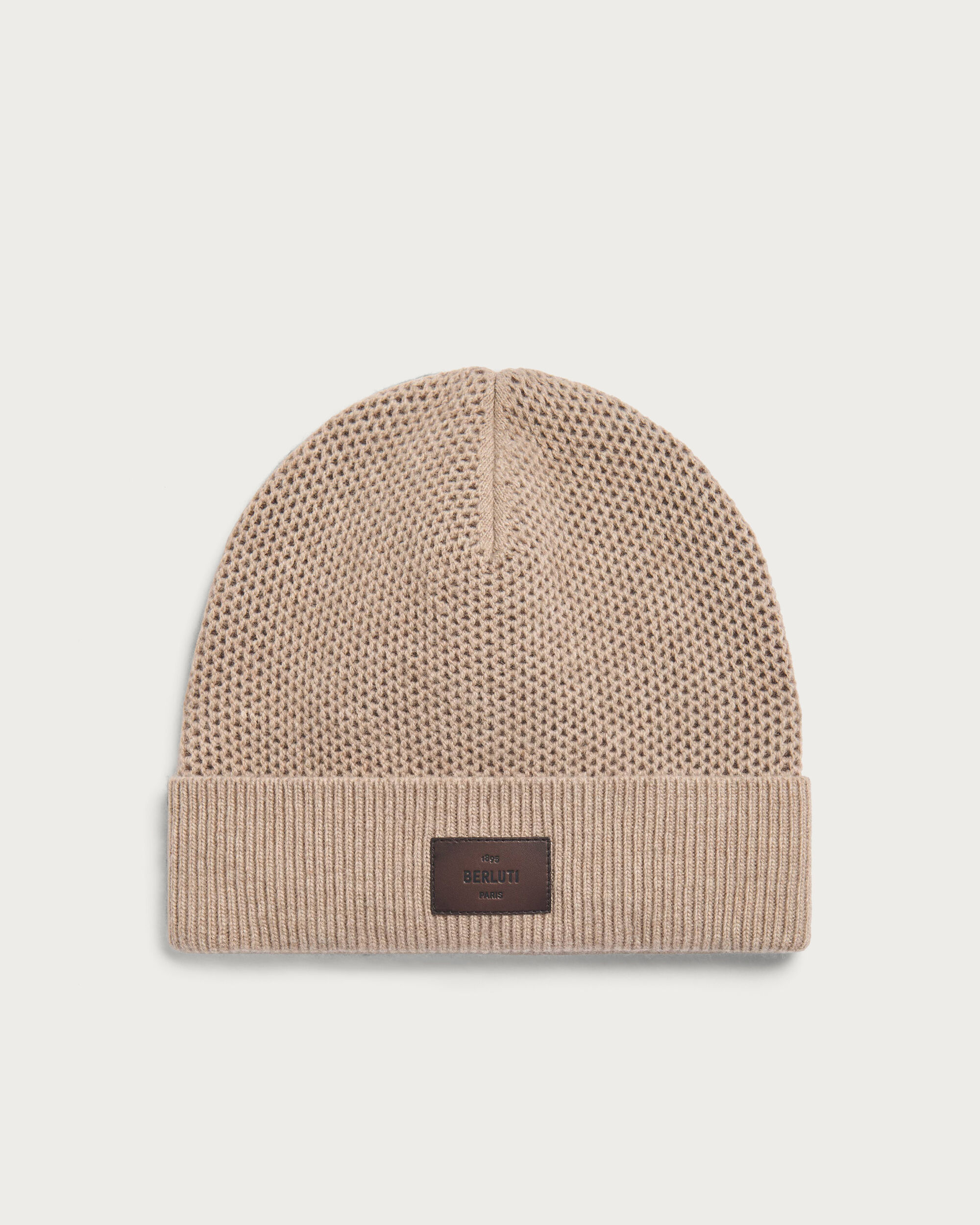 Beanie with Leather Detail, Fluffy Beige, hi-res