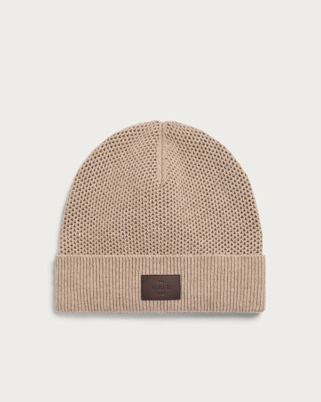 Beanie with Leather Detail, Fluffy Beige, hi-res