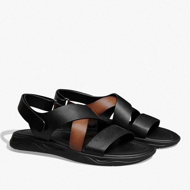 Shadow Leather Sandal, BLACK + CACAO INTENSO, hi-res 2
