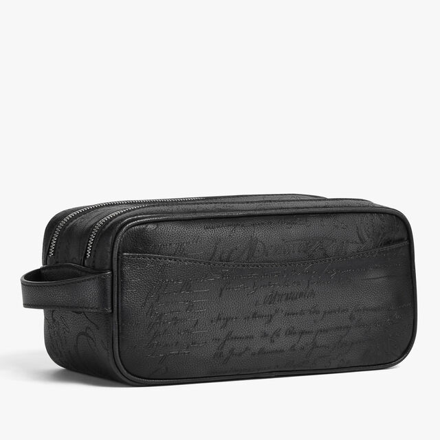 Formula 1003 Zipped Pouch In Scritto Leather, NERO GRIGIO, hi-res 6