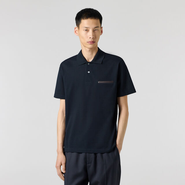 Leather Tab Pocket Polo, MARINE, hi-res 2