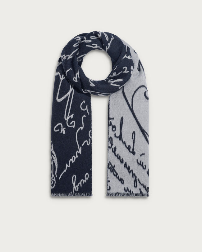 Scritto Pattern Scarf, Marine & Internal Giant Scritto, hi-res