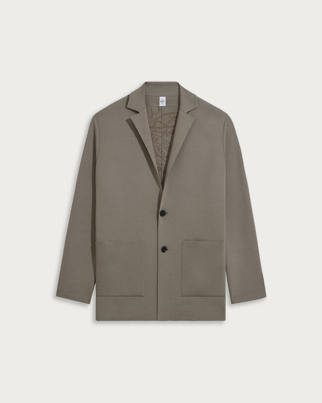 Double Face Knitted Jacket with Leather Detail, Pebbles Grey, hi-res