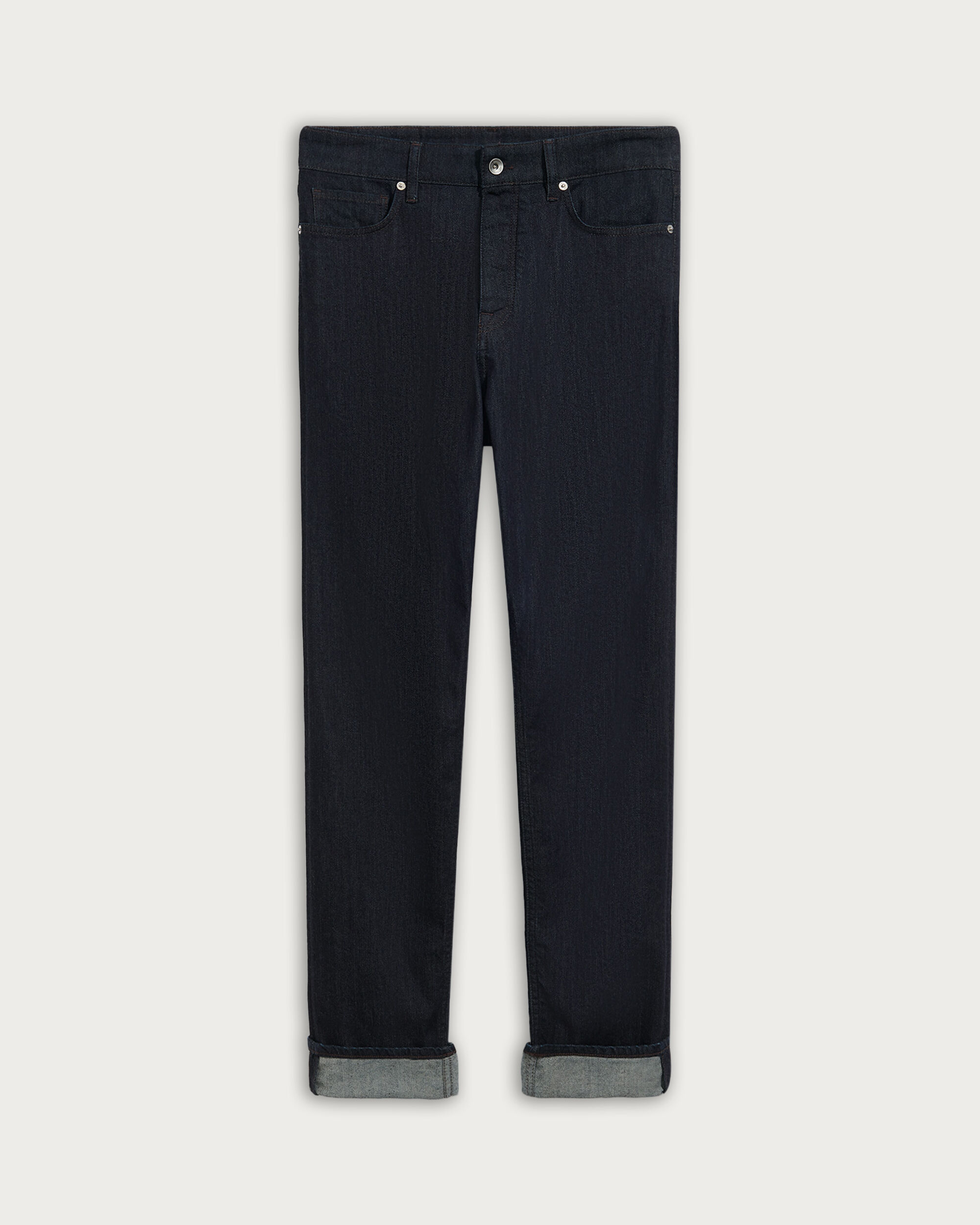 Slim Denim Pants with Leather Detail, Dark Indigo Denim, hi-res