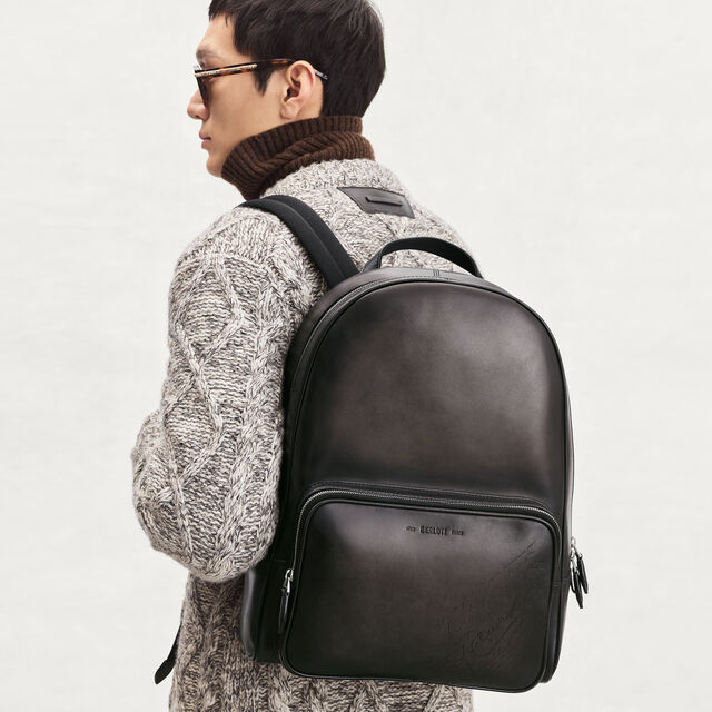 Time Off Scritto Leather Backpack, NERO GRIGIO, hi-res 2
