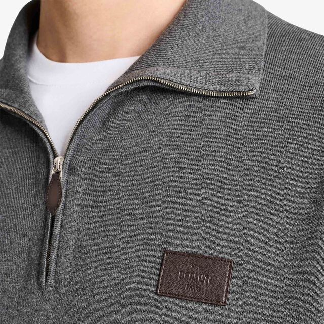 Leather Tab Half Zip Sweater, DARK LEAD, hi-res 5