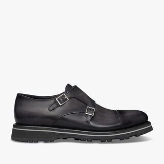 Alessio Padova Scritto Leather Double Monk Shoe, NERO GRIGIO, hi-res