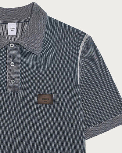 Light Shadow Polo with Leather Detail, Light Dusty Blue, hi-res