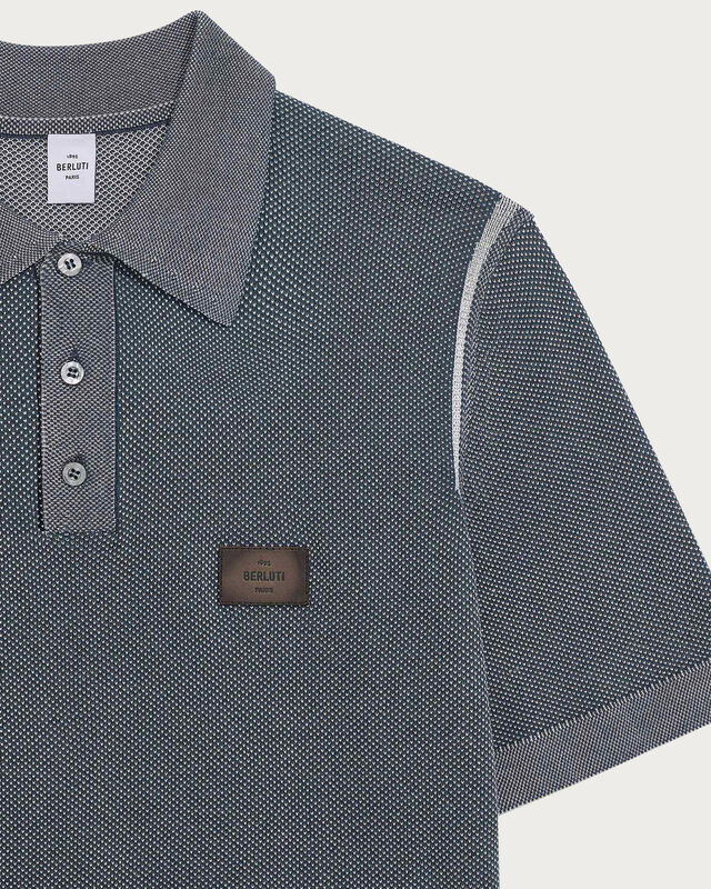 Light Shadow Polo with Leather Detail, Light Dusty Blue, hi-res
