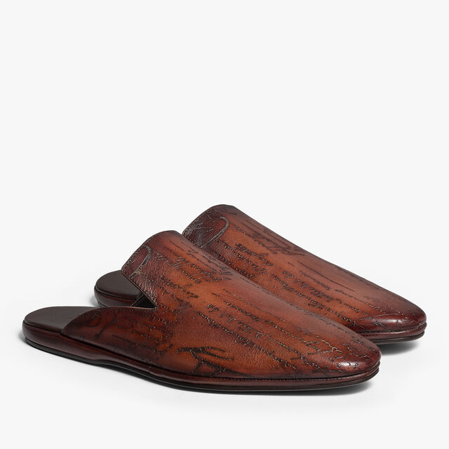 Cyrus Scritto Leather Slipper, TABACCO, hi-res 4