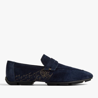 Lorenzo Drive Scritto Camoscio Calf Leather Loafer, NAVY, hi-res