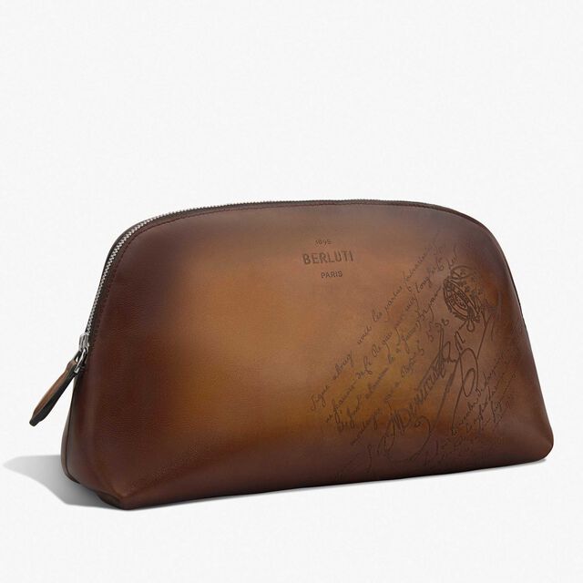 Toujours Soft Pouch Scritto Leather Pouch, CACAO INTENSO, hi-res 3