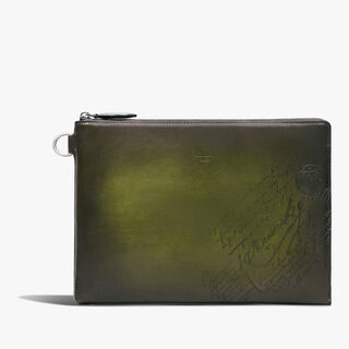 Nino GM Scritto Leather Clutch, NERO CAVIAR, hi-res