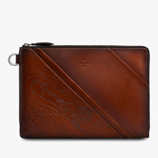 Nino GM Scritto Drapé Leather Clutch, CACAO INTENSO, hi-res