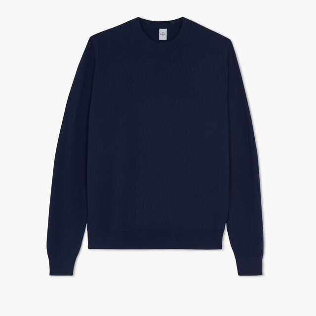 Wool Sweater With Leather Detail, COLD NIGHT BLUE, hi-res 1