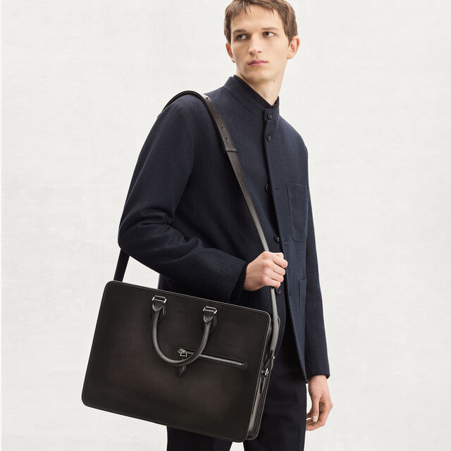 Deux Jours Leather Briefcase, NERO GRIGIO, hi-res 2