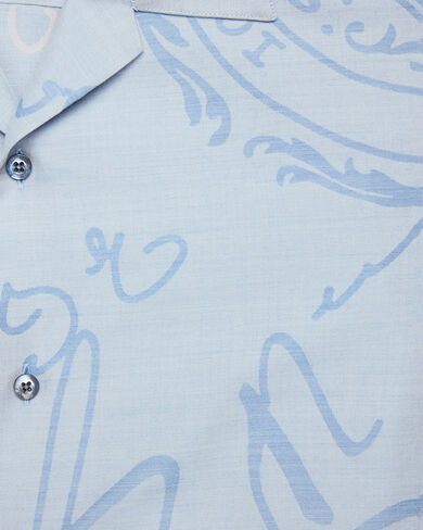 Scritto Pattern Short-Sleeves Shirt, Middle Blue, hi-res