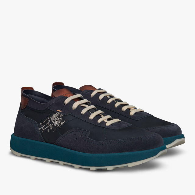 Light Track Suede Calf Leather and Nylon Sneaker, NAVY, hi-res 2