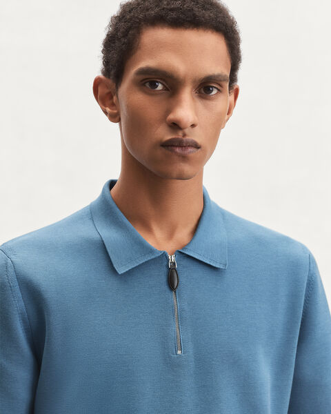 Polo with Leather Zip-puller, Light Nile Blue, hi-res