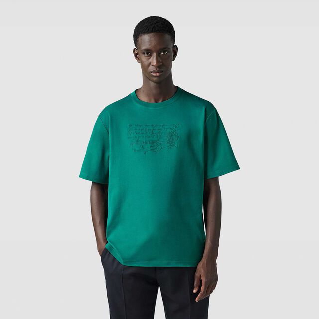 스크리토 자수 T-셔츠, LEISURE VALLEY GREEN, hi-res 2