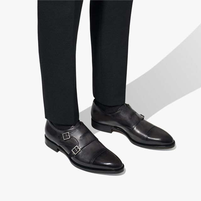 Equilibre皮革双扣僧侣鞋, NERO GRIGIO, hi-res 8