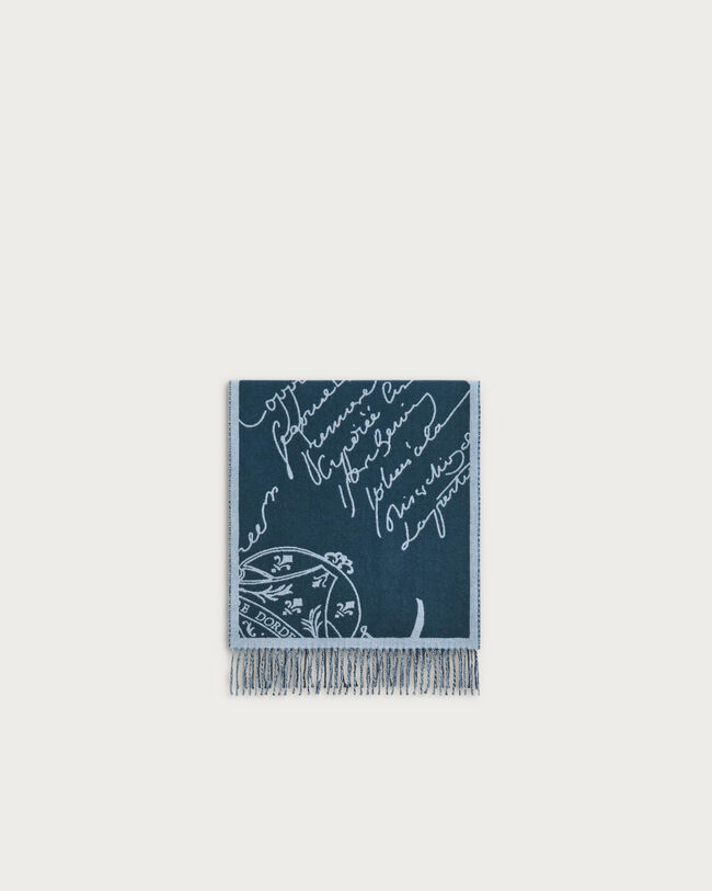 Double Face Herringbone and Scritto Scarf, TItanium Blue , hi-res