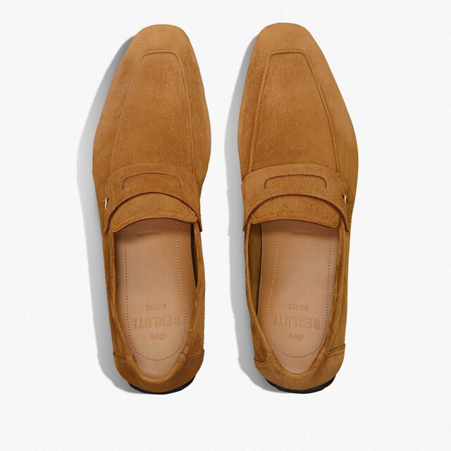 Lorenzo Drive Scritto Camoscio Calf Leather Loafer, CASTAGNO, hi-res 3