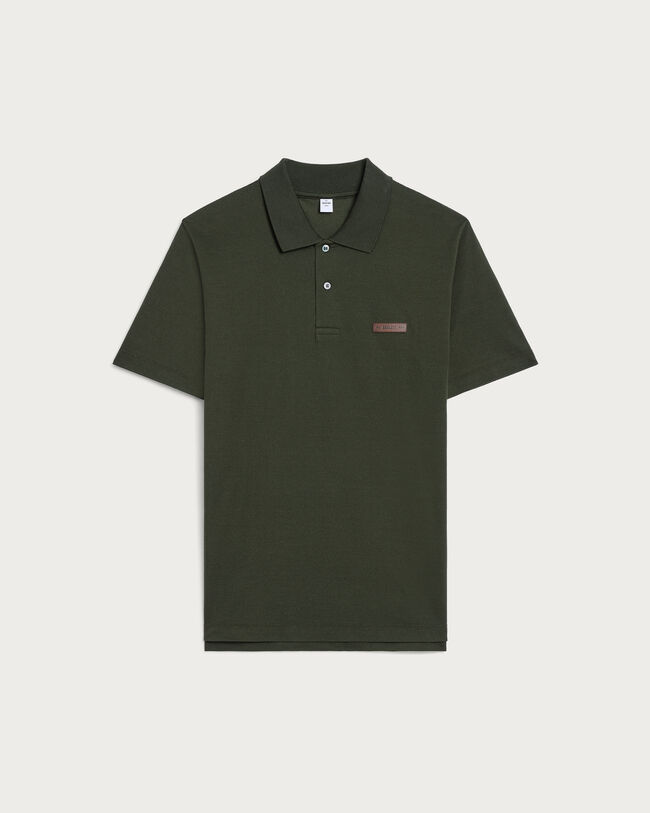 Polo with Leather Detail, Dark Green, hi-res