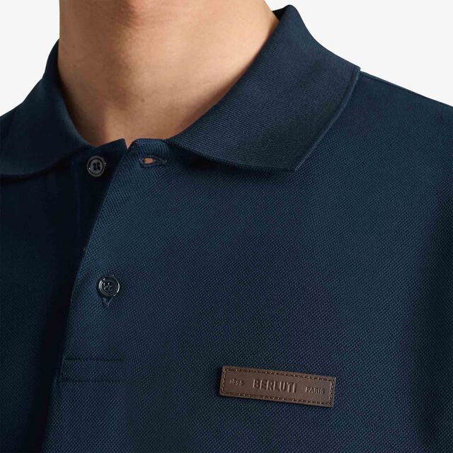 经典珠地布皮革标签Polo衫, ATLANTIC BLUE, hi-res 5