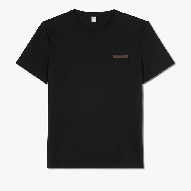 T-Shirt With Leather Detail, NOIR, hi-res 1