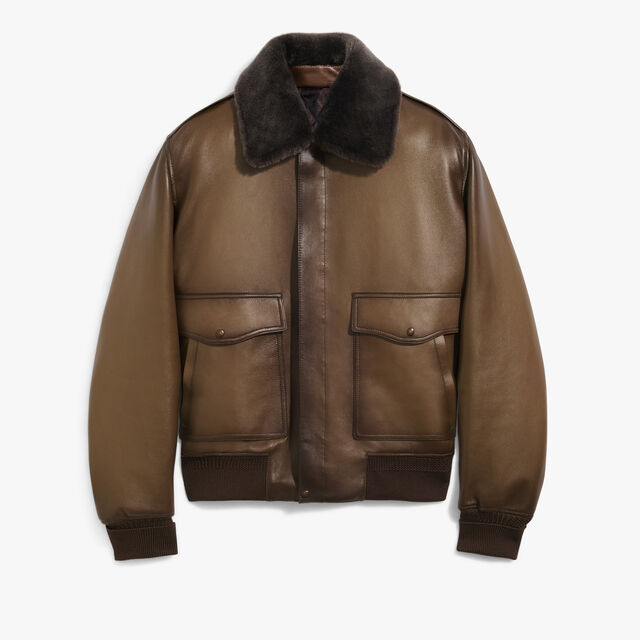 Patina Flight Jacket with Shearling Collar, DEEP SEPIA, hi-res 1
