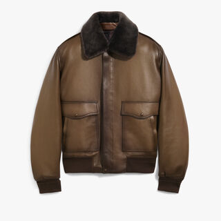 Patina Flight Jacket with Shearling Collar, DEEP SEPIA, hi-res