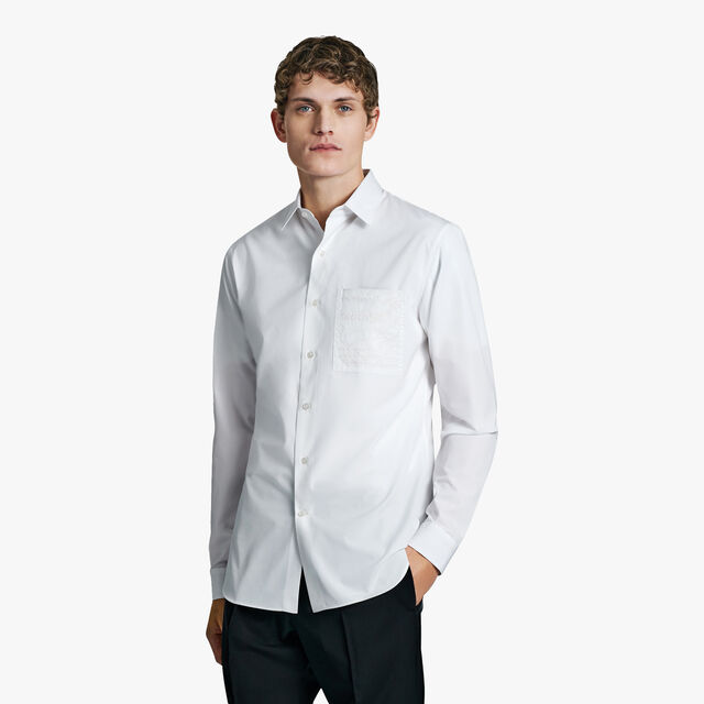Poplin Shirt With Embroidered Scritto Pocket, BLANC OPTIQUE, hi-res 2
